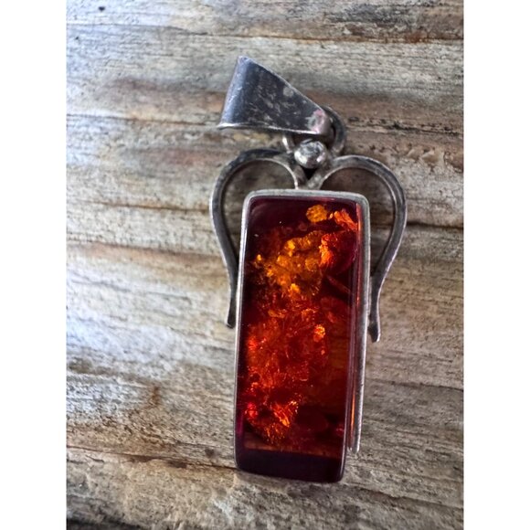 Amber Pendant W/Sterling Silver 925 Angel Wing Design 6.15g - Picture 3 of 5